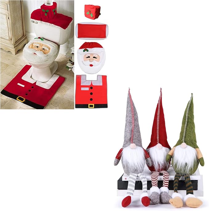 Ohuhu Santa Toilet Seat Cover+3 Pack 18'' Dangle Leg