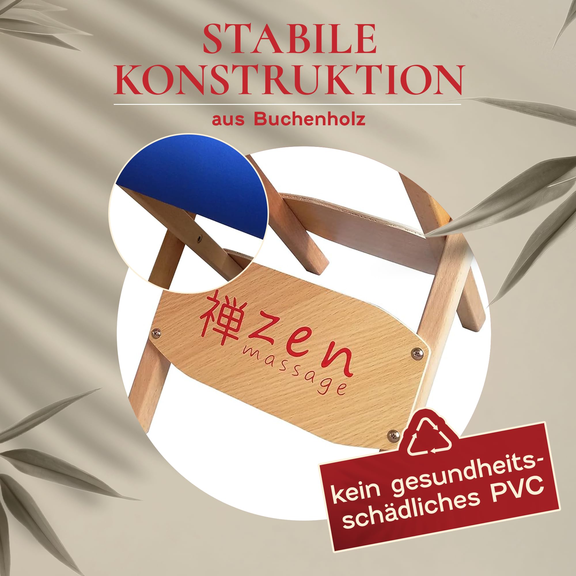 Zen tragbarer Klapphocker faltbar aus Holz 48 x 33 x 33 cm vielseitige Hocker ideal als Massage Zubehör Falthocker, Friseurhocker, Kosmetikhocker, Arzthocker - Klappstuhl geplostert & bequem (Cremé)