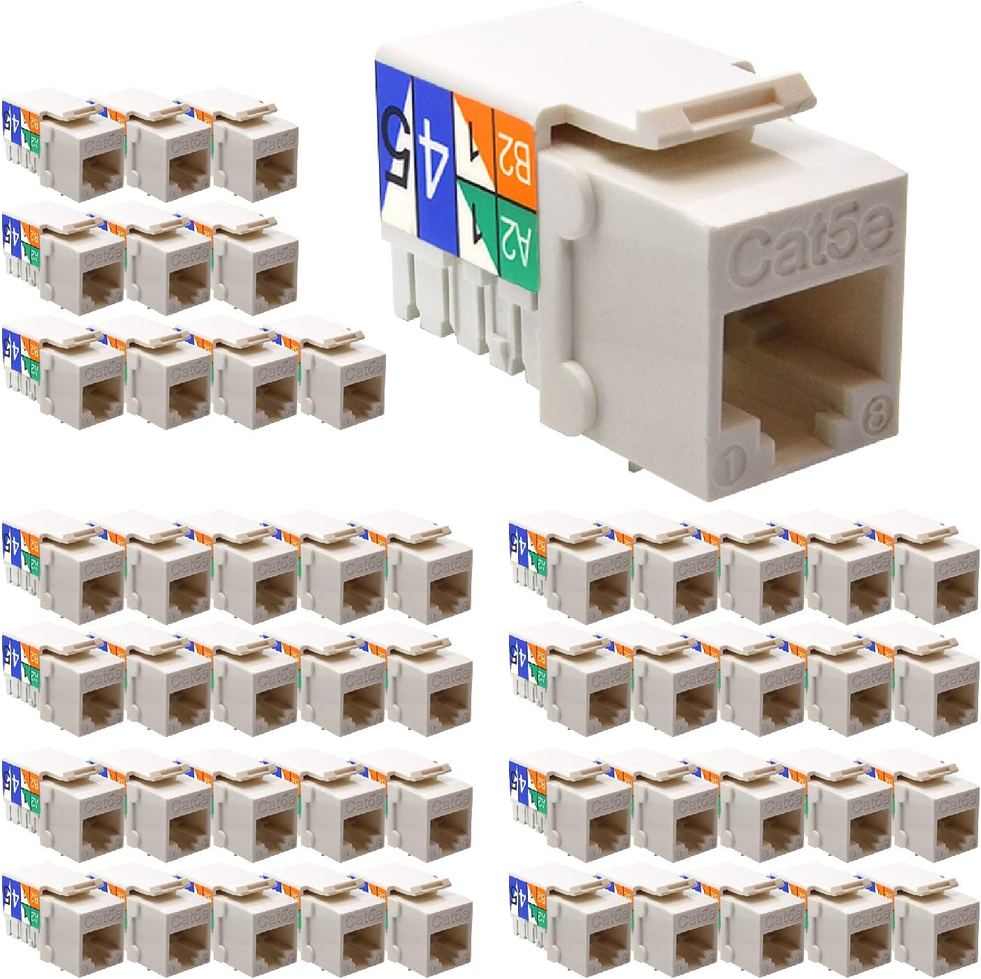 Cat.5E RJ45 110 Type Keystone Jacks (Cat.5E, 50-Pack, White)