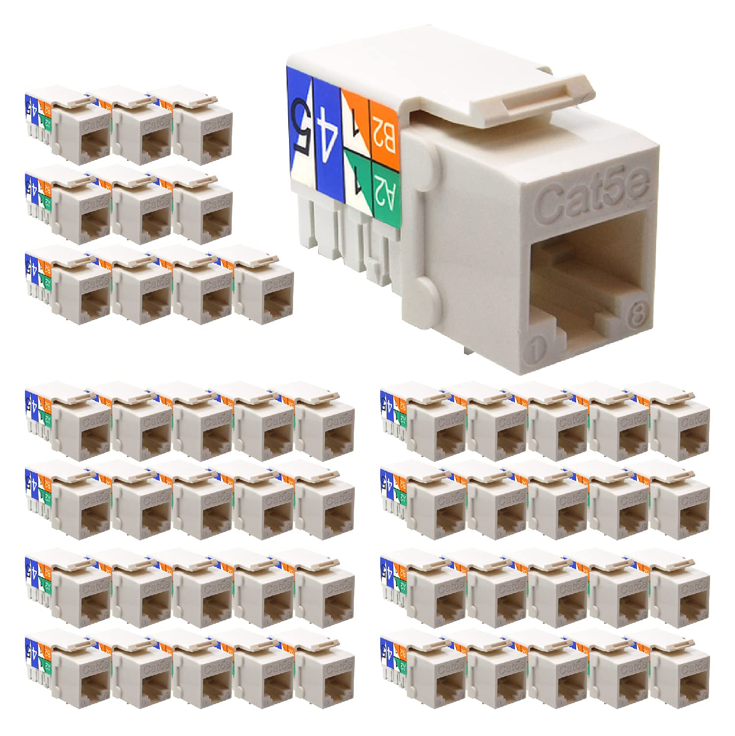Beszin Cat.5E RJ45 110 Type Keystone Jacks (Cat.5E, 50-Pack, White)