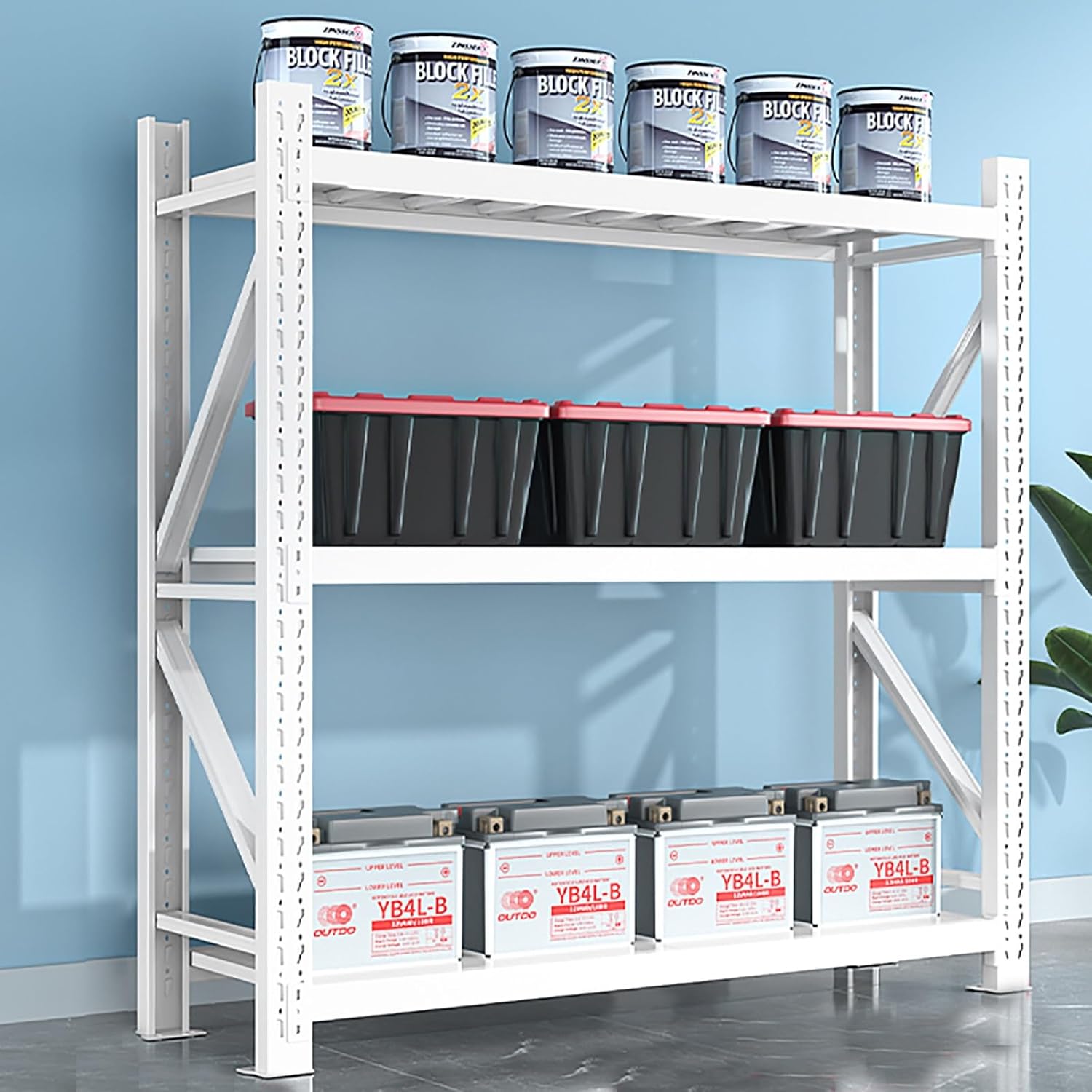 3-Tier Utility Shelves Garage Storage Shelves Metal Shelves for Garage Industrial Warehouse Basement Shop Easy Assembly(White,59in)