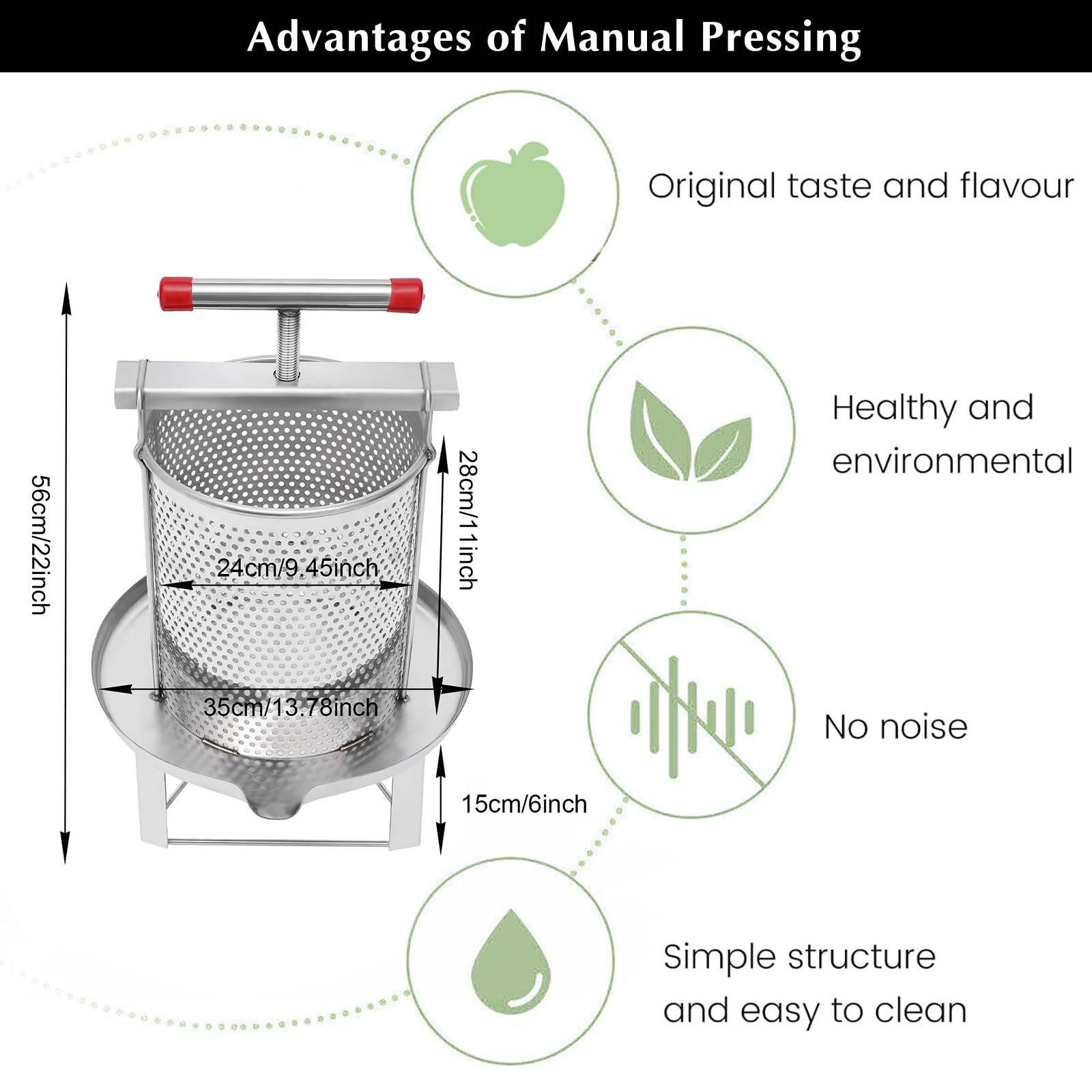 Fruit Wine Press, Apple Press For Cider 12.6L/3.32Gal 2 Stainless Steel Barrels, Manual Juice Maker, Cider Apple Grape Tincture Vegetables Honey Olive Oil Making