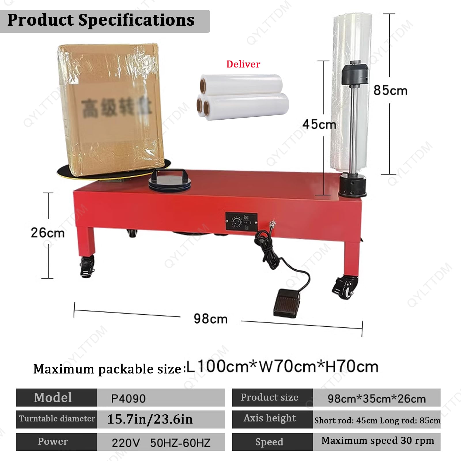 Máquina De Envoltura De Película Estirable Plana Eléctrica, Doble Eje, Dispensador De Película Estirable De Resistencia Industrial, Envolvedora De Paletas De 15,7/23,6 Pulgadas