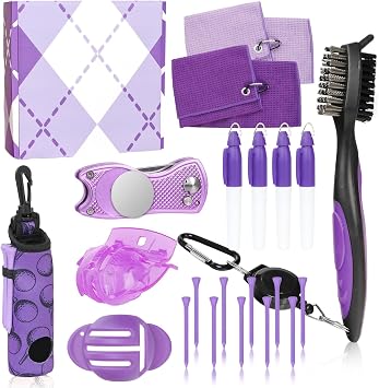 Golf Accessories Kit Golf Club Cleaning Kit Club Groove Cleaner Brush Divot Repair Tool Golf Towel with Clip Ball Bag with Hook Ball Alignment Kit Marking Pen Golf Gift Set Women