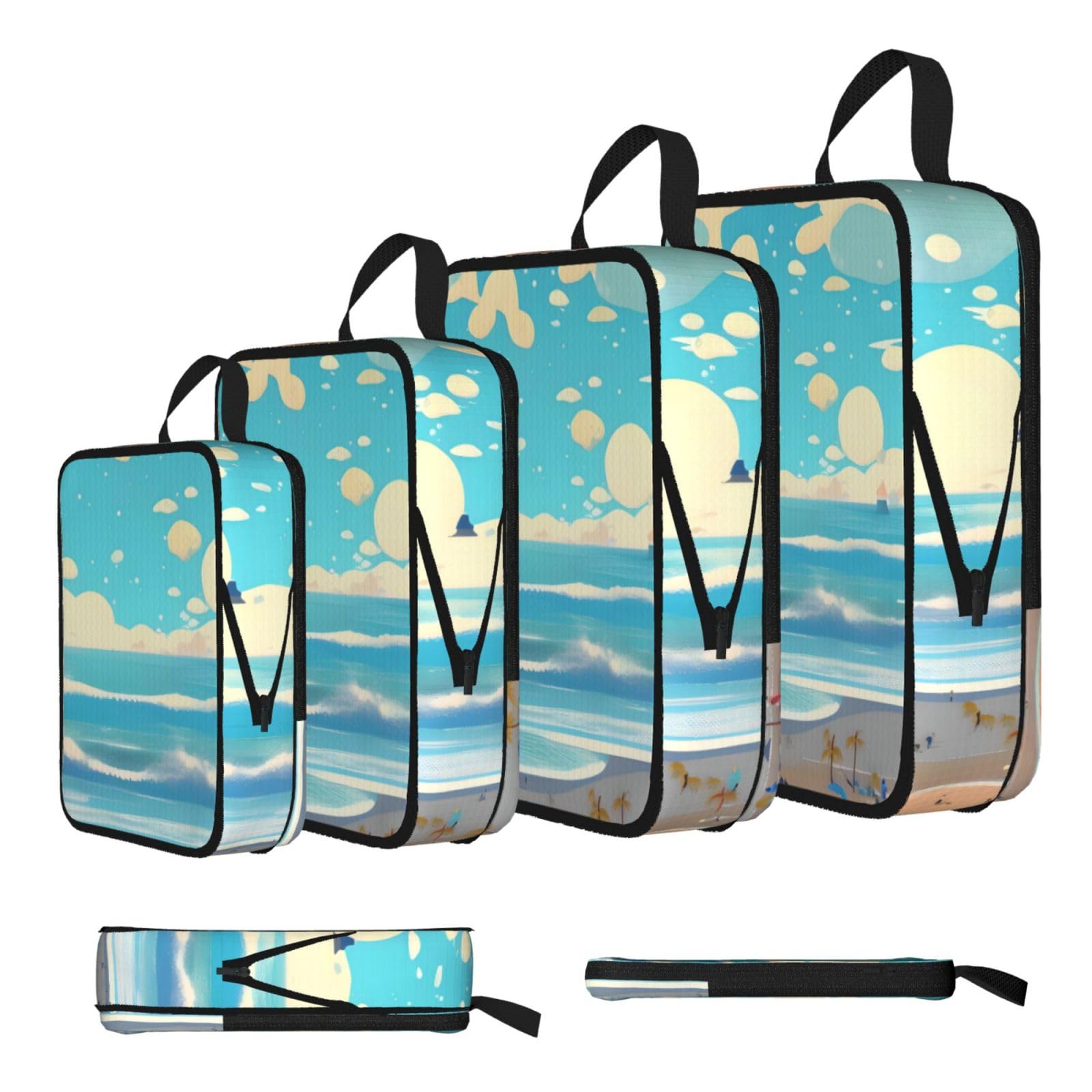 Sxzvvbn Black Beach Cartoon Compression Packing Cubes 4 Piece Set