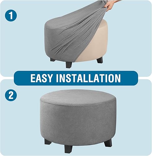 Vista 53 de H.VERSAILTEX Funda otomana elástica, funda otomana redonda, cubierta de almacenamiento otomana, funda protectora de muebles para reposapiés, ajuste