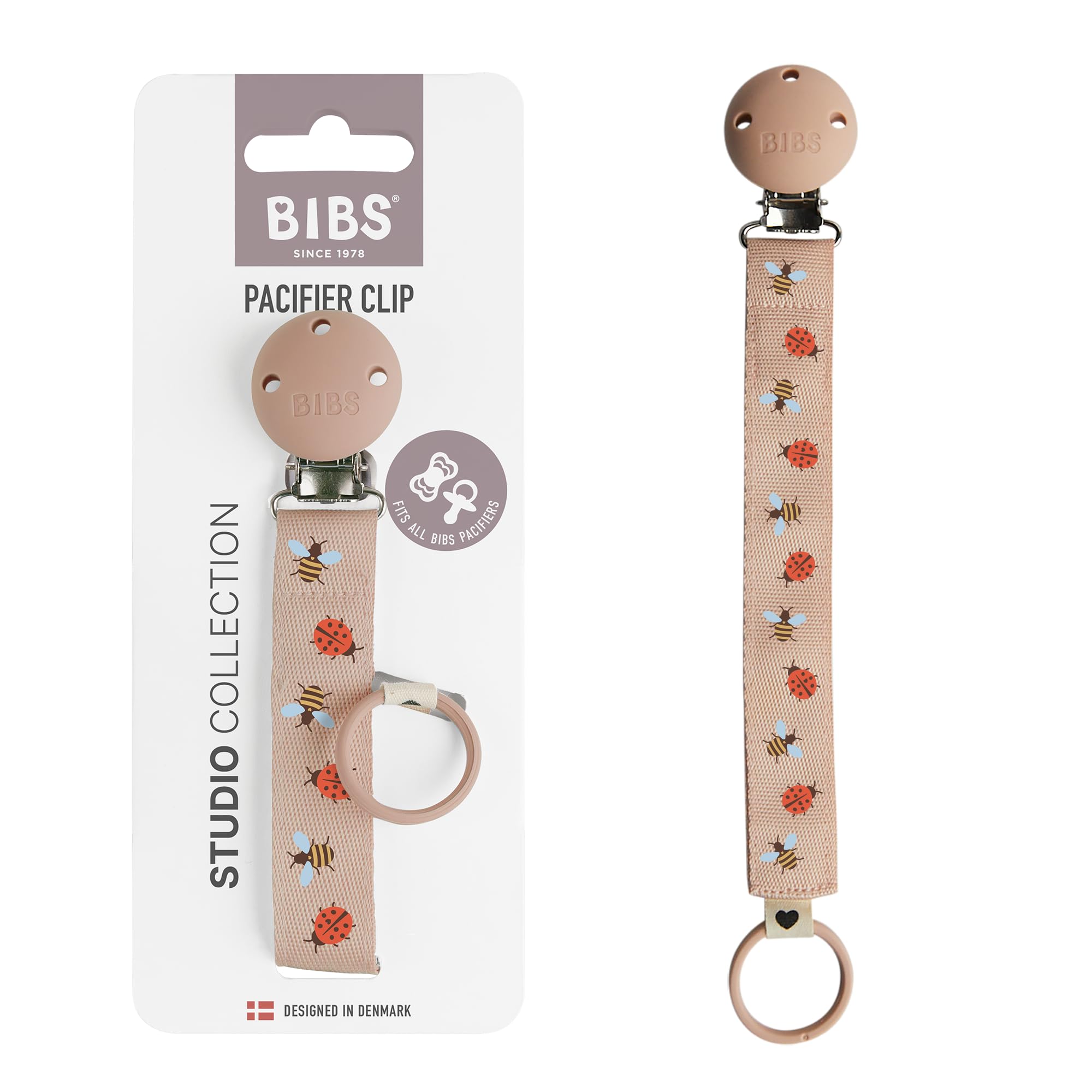 BIBS Ribbon Dummy Clip, Fits All BIBS Dummies, Blush