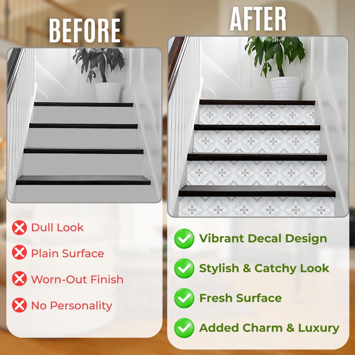 WALPLUS Peel and Stick Floral Pattern Stair Riser Decals, 15 Strips, 39" x 7.1", Easy Installation, Home Decor