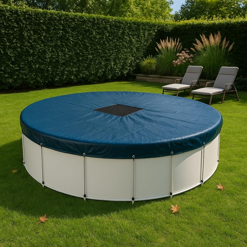 TERRE JARDIN - Bache Hivernage Piscine Hors Sol - Bâche Piscine Ronde 5,40 m, 140 g/m² - Bache Protection 4 Saisons, Anti-UV, Étanche - Filet d’Écoulement 35 x 35 cm - Cordon de Serrage, Tendeur