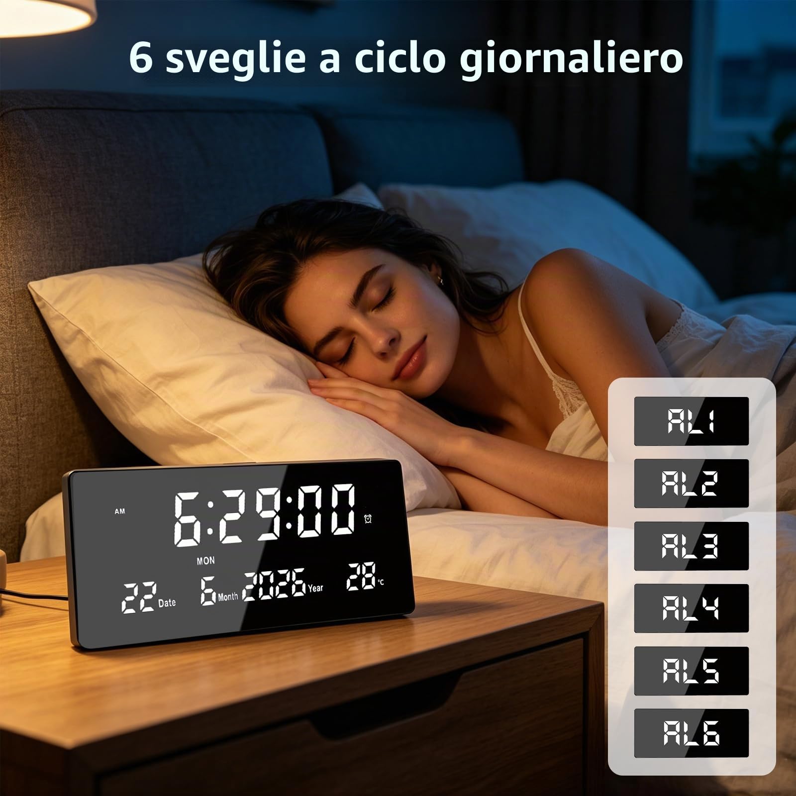 Orologio da Parete LED, 15" Grande Sveglia Digitale Telecomando | 6 Sveglie, Calendario, Temperatura, Data, Settimana, Secondi | Memoria + 3 Luminosità | Orologio da Parete e Tavolo