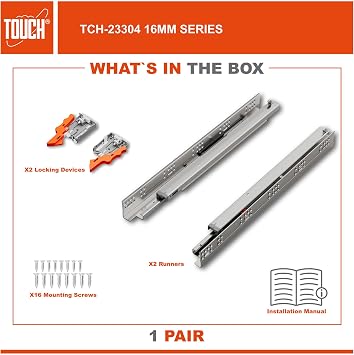 TOUCH Undermount Drawer Slides, Push-Open (1 Pair, 9 Inch 229mm) for 1/2 and 5/8 Inch Side Panel, Kitchen Concealed Drawer Track Guide, Bottom Mount, 75 LB Capacity 3D Adjustable Lock Device.