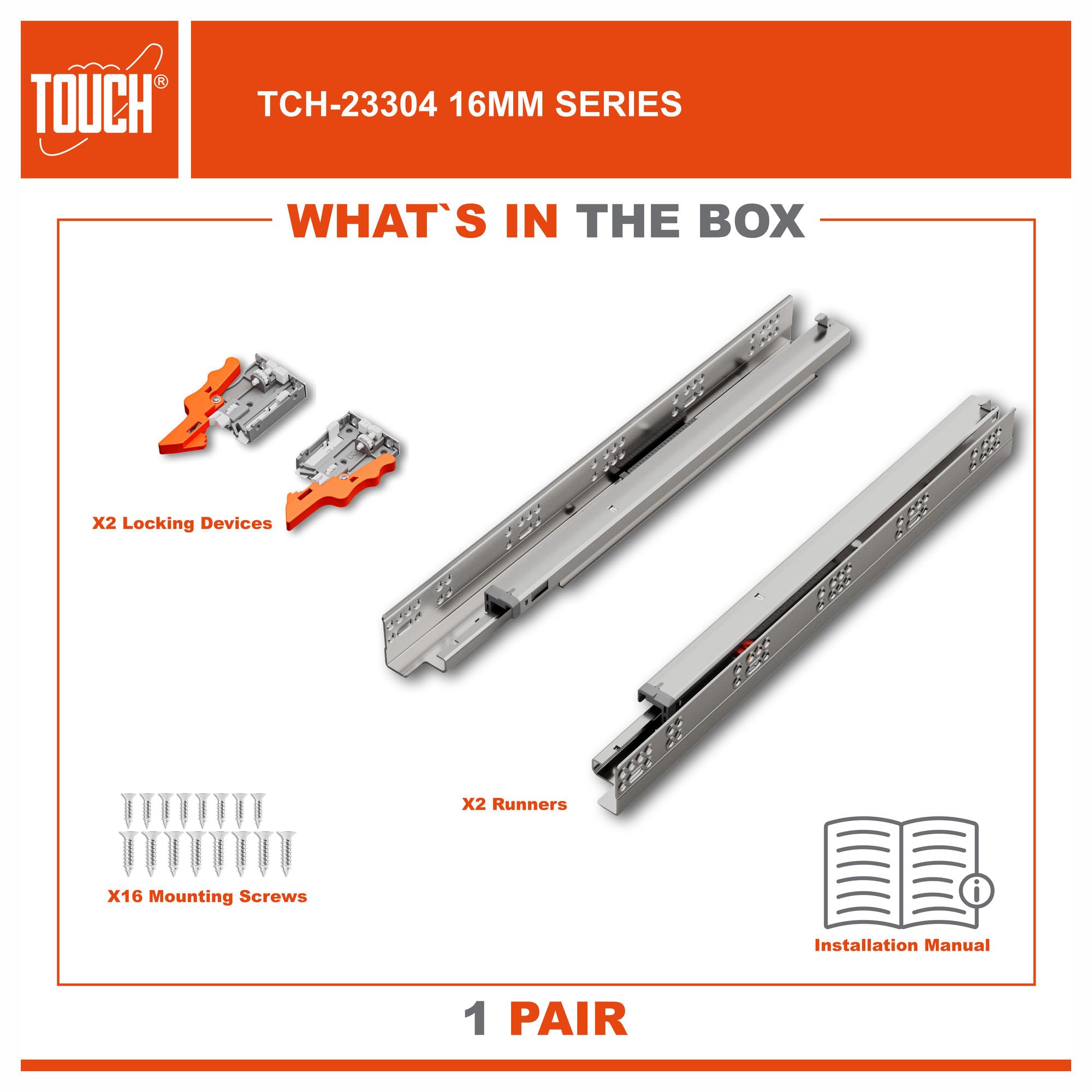 Undermount Drawer Slides 9 Inch, Push-Open, for 1/2 and 5/8 Inch