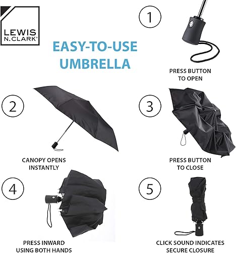 Miniatura 6 de Lewis N. Clark Paraguas de viaje tela resistente al viento y repelente al agua, cierre abierto automático y garantía de 1 año, verde azulado, Tela