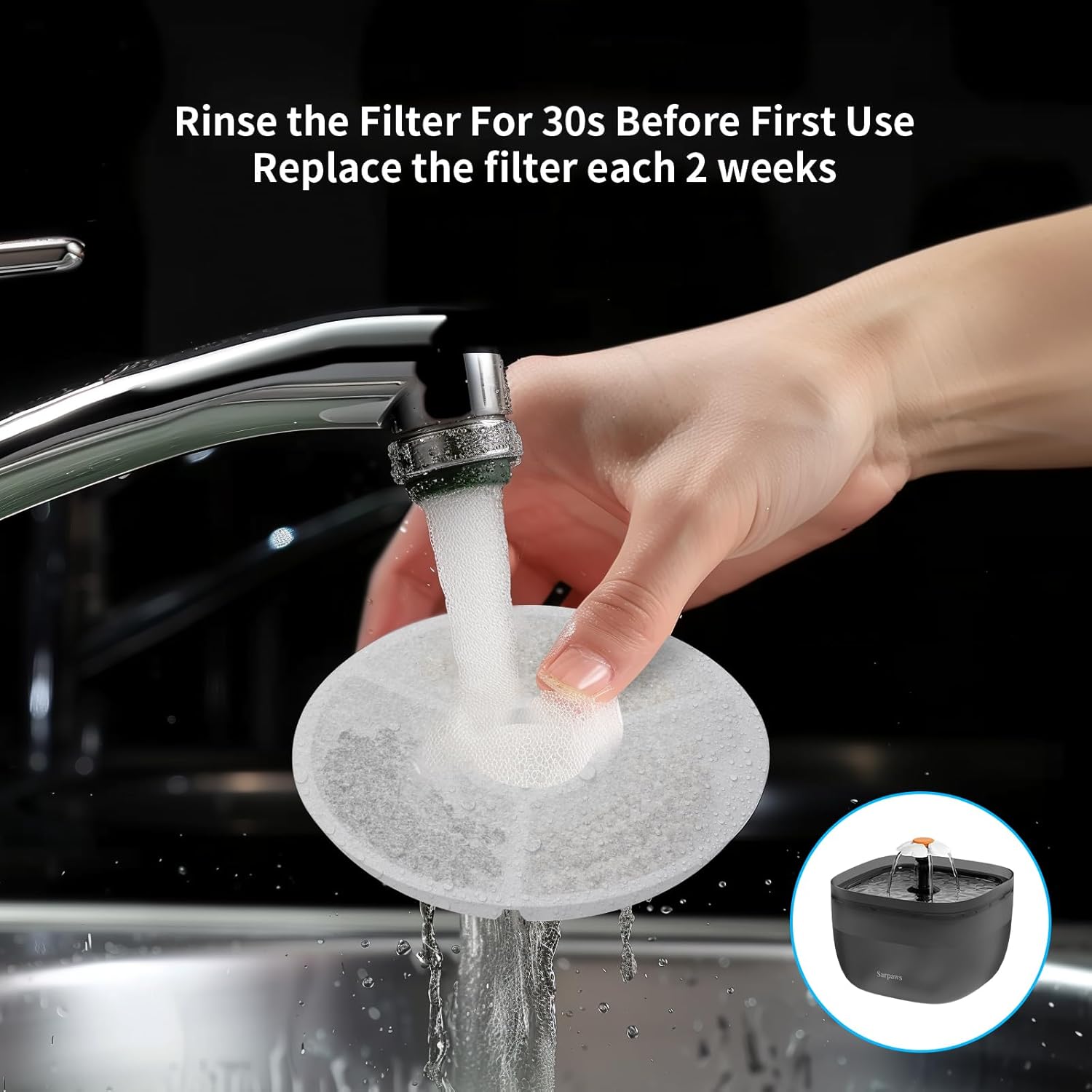 8 Pack Replacement Filters & 8 Pack Pre-Filter Sponges Set – Official Replacement Filters for Sarpaws Cat Drinking Water Fountains Dog Water Dispenser-FW1 - Image 3