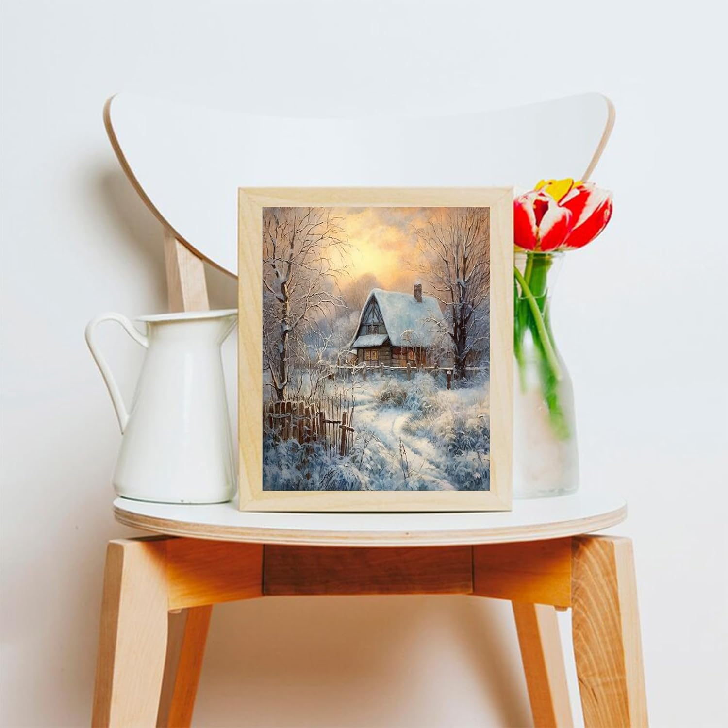 OKSGYTA Paint by Numbers for Adults Winter Village Scene Painting by Number for Adults DIY Digital Painting for Beginners Wall Decor Drawing Art Decor, 40x50cm No Frame