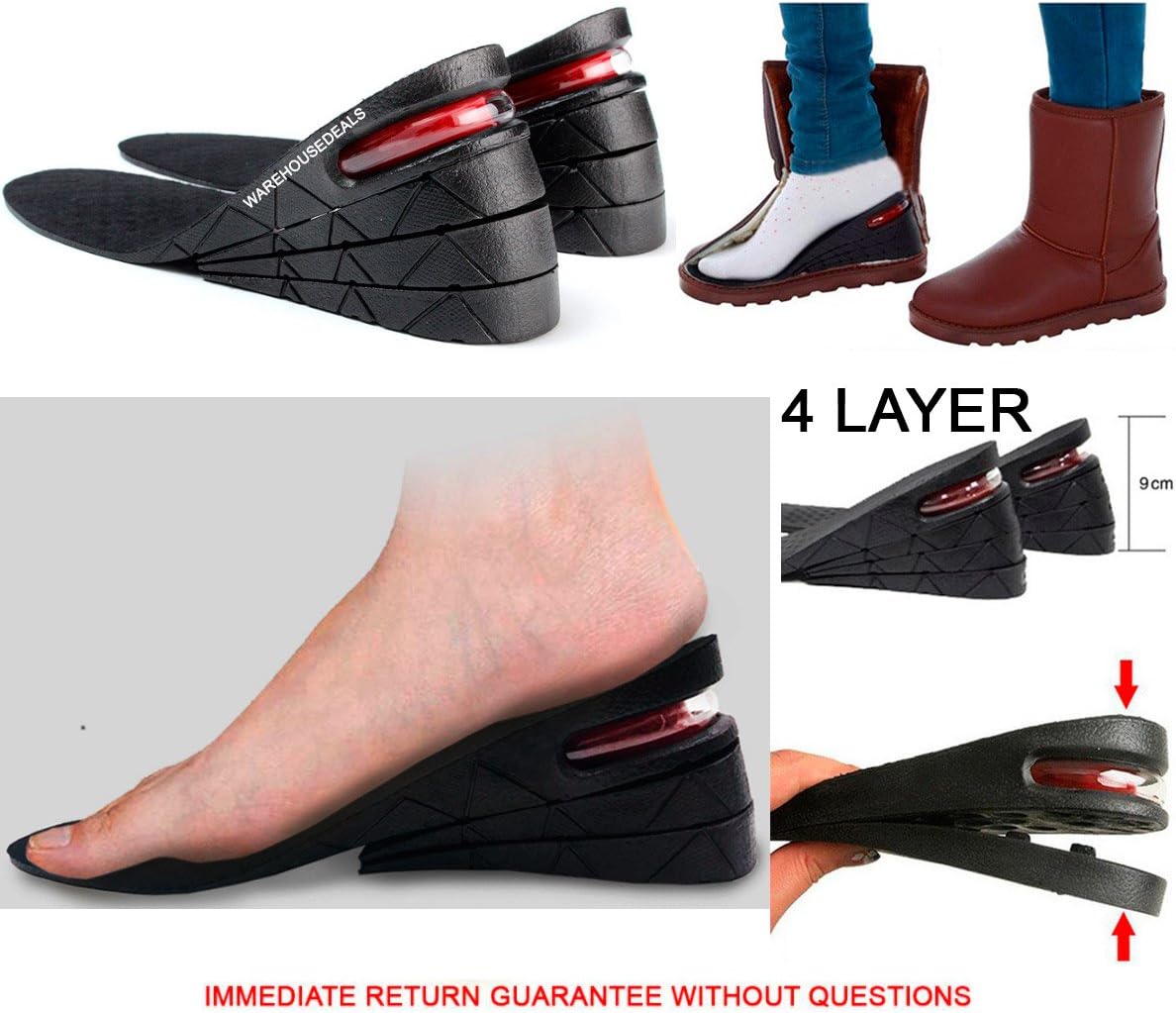 Height Increase Heel Insoles 4 Layer Adjustable air Cushion Lift Pads Soles for Shoes Men Women Unisex