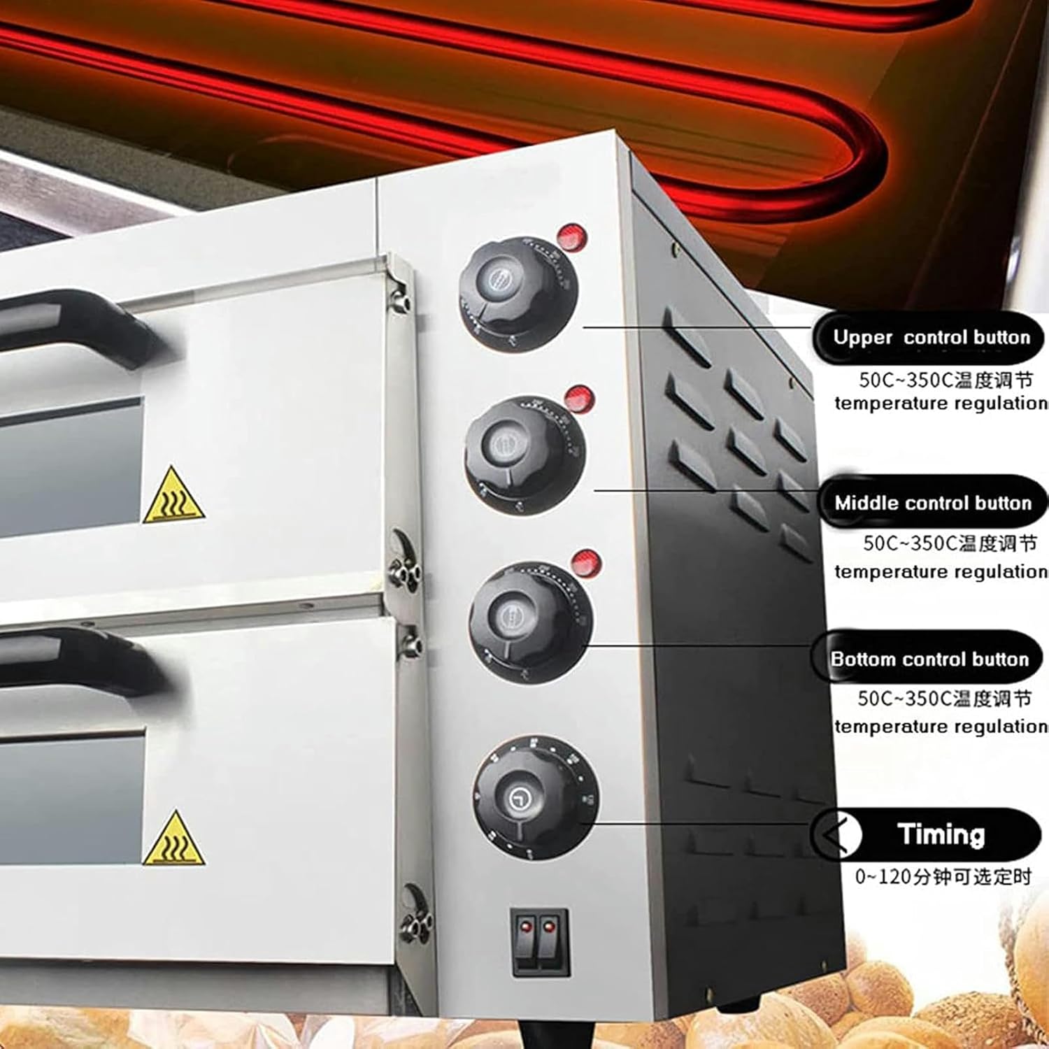 Double Deck Stone Base Electric Commercial Pizza Oven 3KW, Pizza Maker, Oven Pizza Maker, with Timer