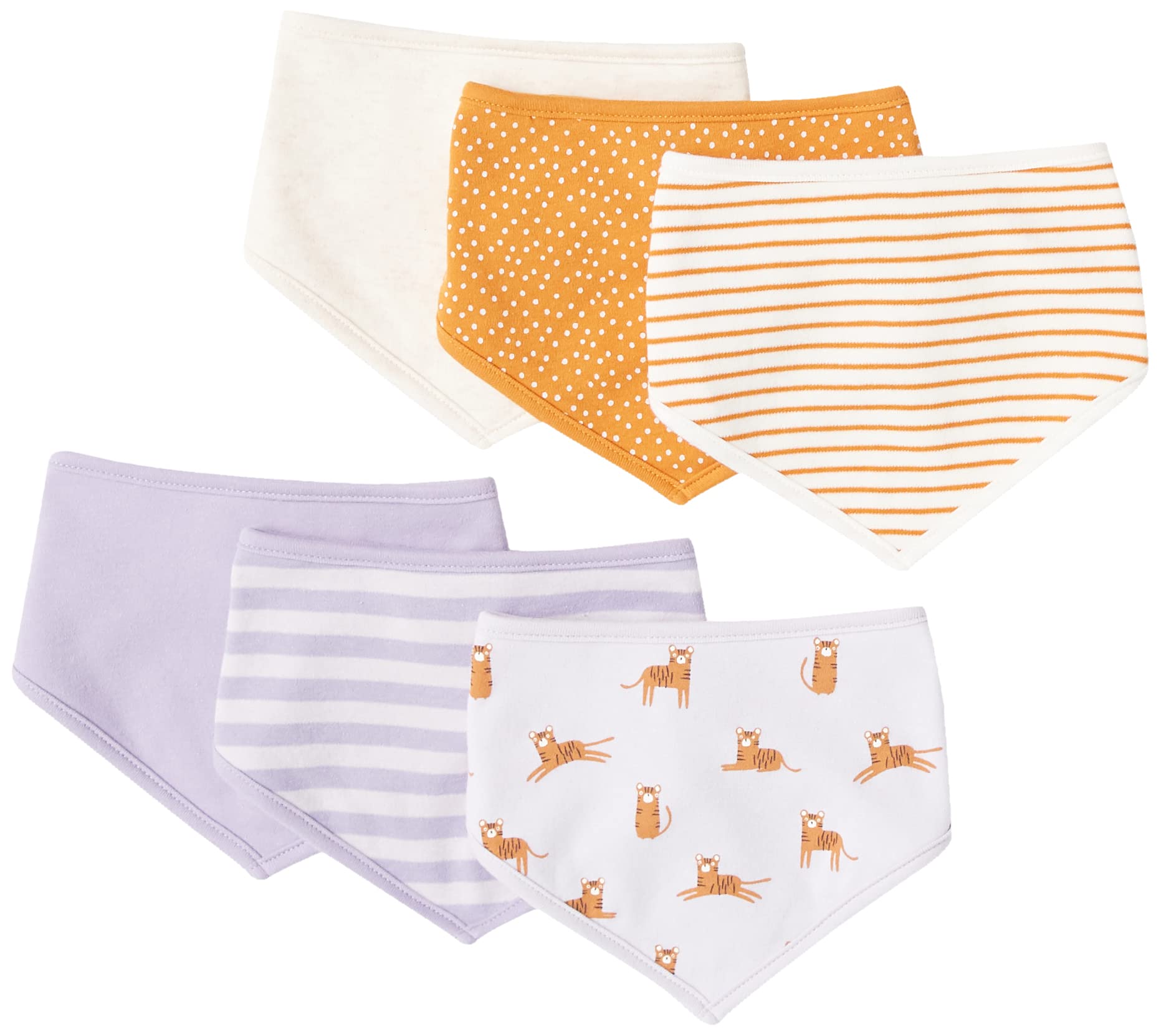 Amazon Essentials Set Bavaglino Unisex Bambini e Ragazzi, Pacco da 6, Confezione da 6 Gatti Lilla, Taglia Unica