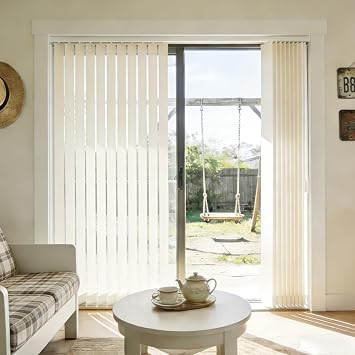 Cordless Vertical Blinds, Room Darkening Fabric Window Blind, UV Protection Polyester Fabric Vertical Shades for Sliding Glass Doors, Patio Doors, Windows for Home or Office, Pearl Beige