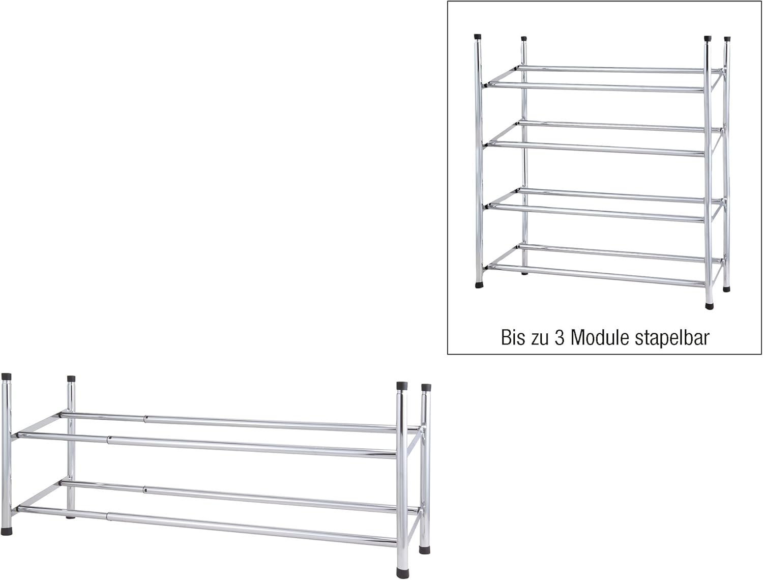 Axentia Chromed Metal 2 Tier Shoe Rack - Stackable Telescopic Shoe Rack for Organising 6 to 12 Pairs, Extendable from 62-115 cm