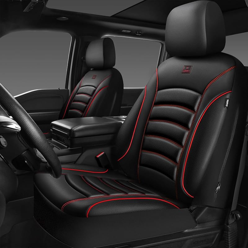 3D Foam PU Leather Car Seat Covers, Universal Seat Covers Front 2 for Trucks SUV Sedan Automotive Seat Covers Armrest Airbag Compatible Waterproof Comfortable Faux Nappa Leather Black Red