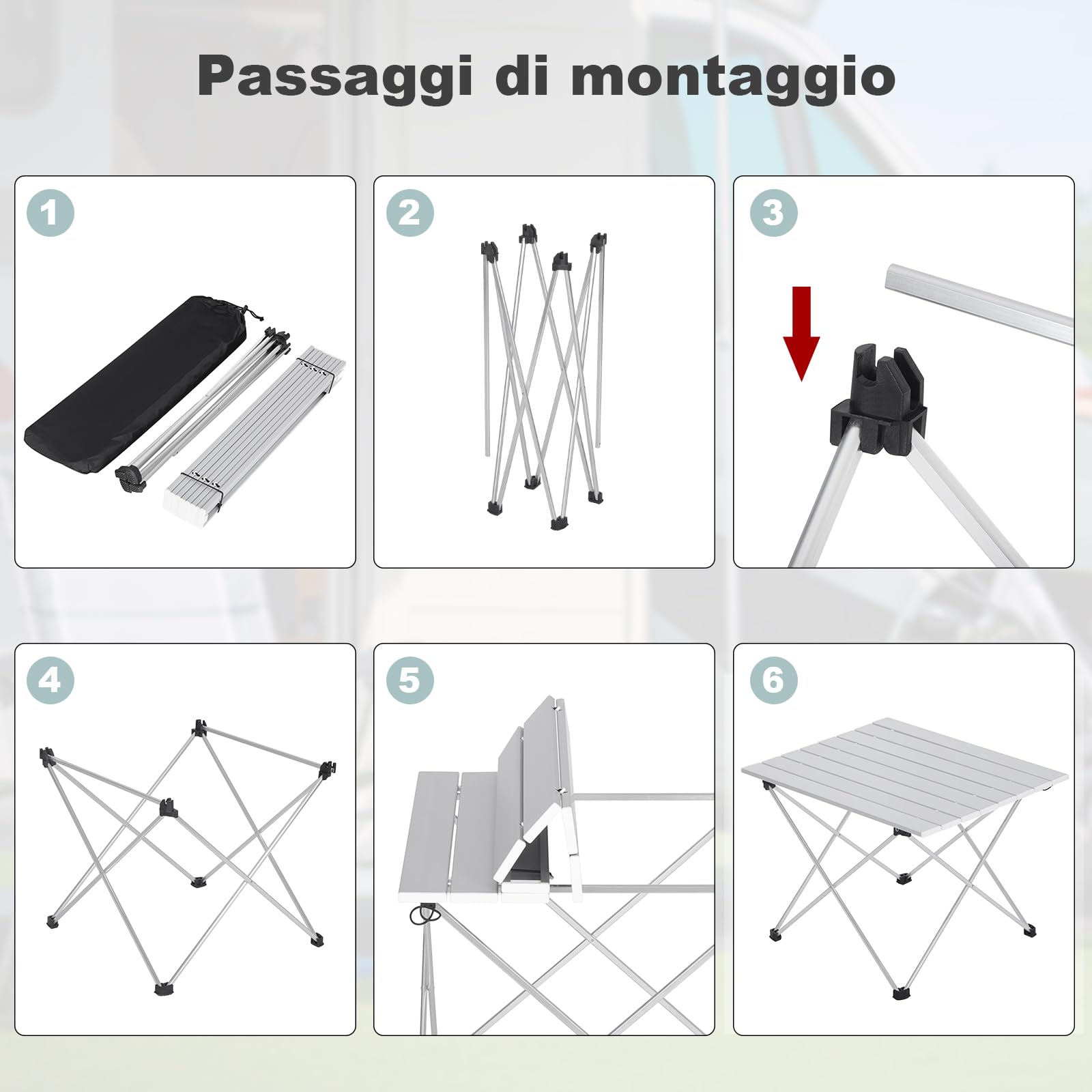 WOLTU Tavolo da Campeggio in Alluminio Tavolino Pieghevole Portatile Salvaspazio e leggero per Picnic 56x46x40 cm Argento