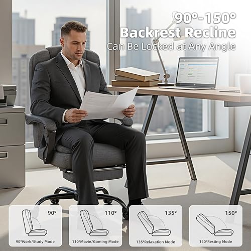 Miniatura 5 de Silla de oficina, silla ergonómica de tela para adultos, cómoda silla reclinable para computadora con reposapiés, silla de escritorio giratoria