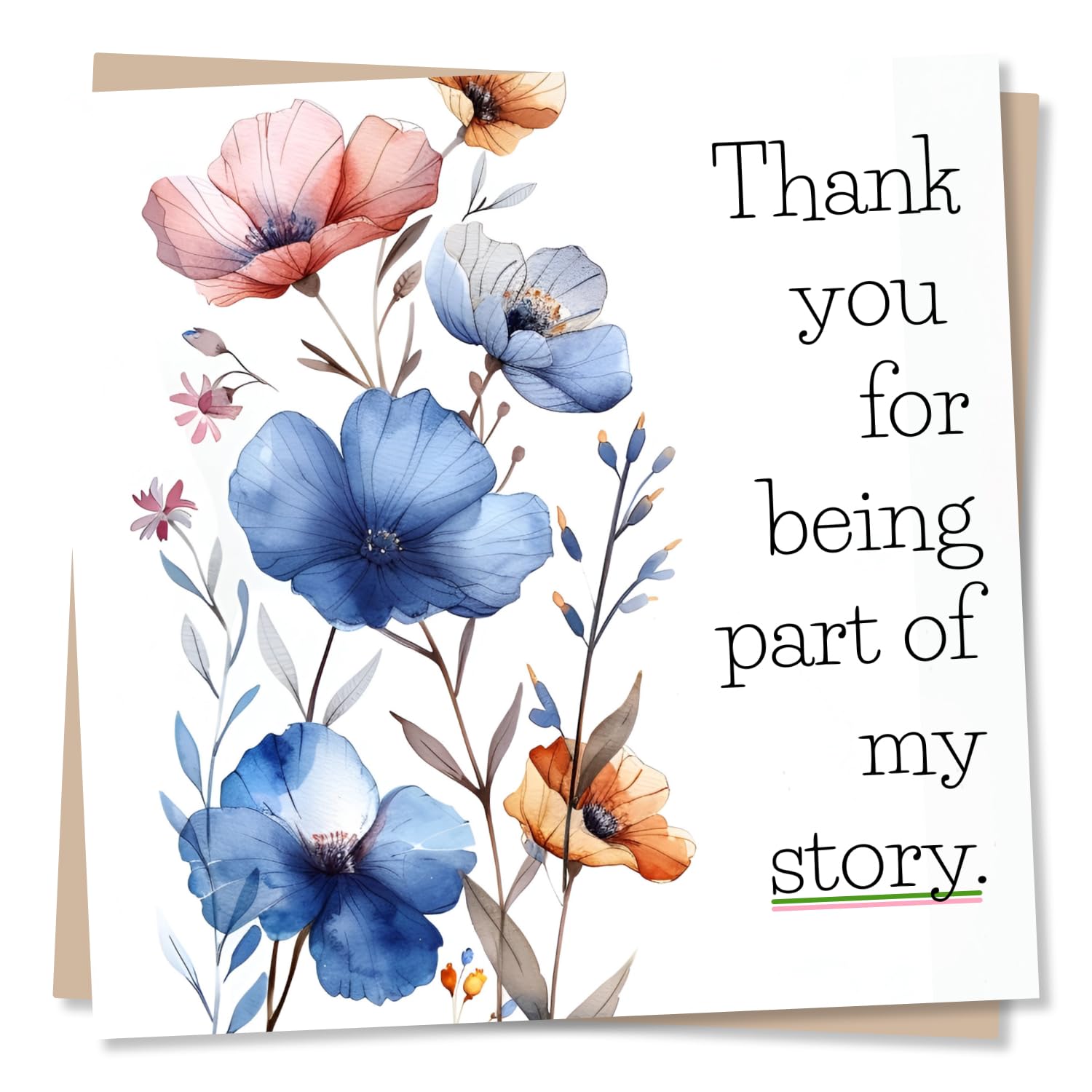 Beautiful Floral Thank You Card - Thank You For Being Part Of My Story - Flower Appreciation Card For Friend or Family