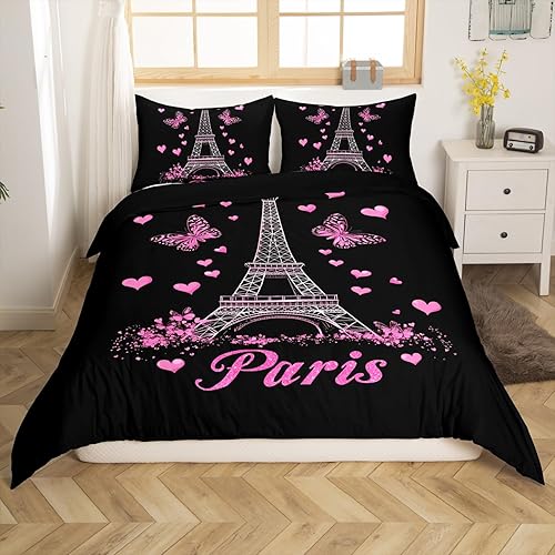 Miniatura 3 de Manfei Juego de funda de edredón de la Torre Eiffel, tamaño matrimonial, juego de ropa de cama de 3 piezas para niños y niñas, adultos, decoración