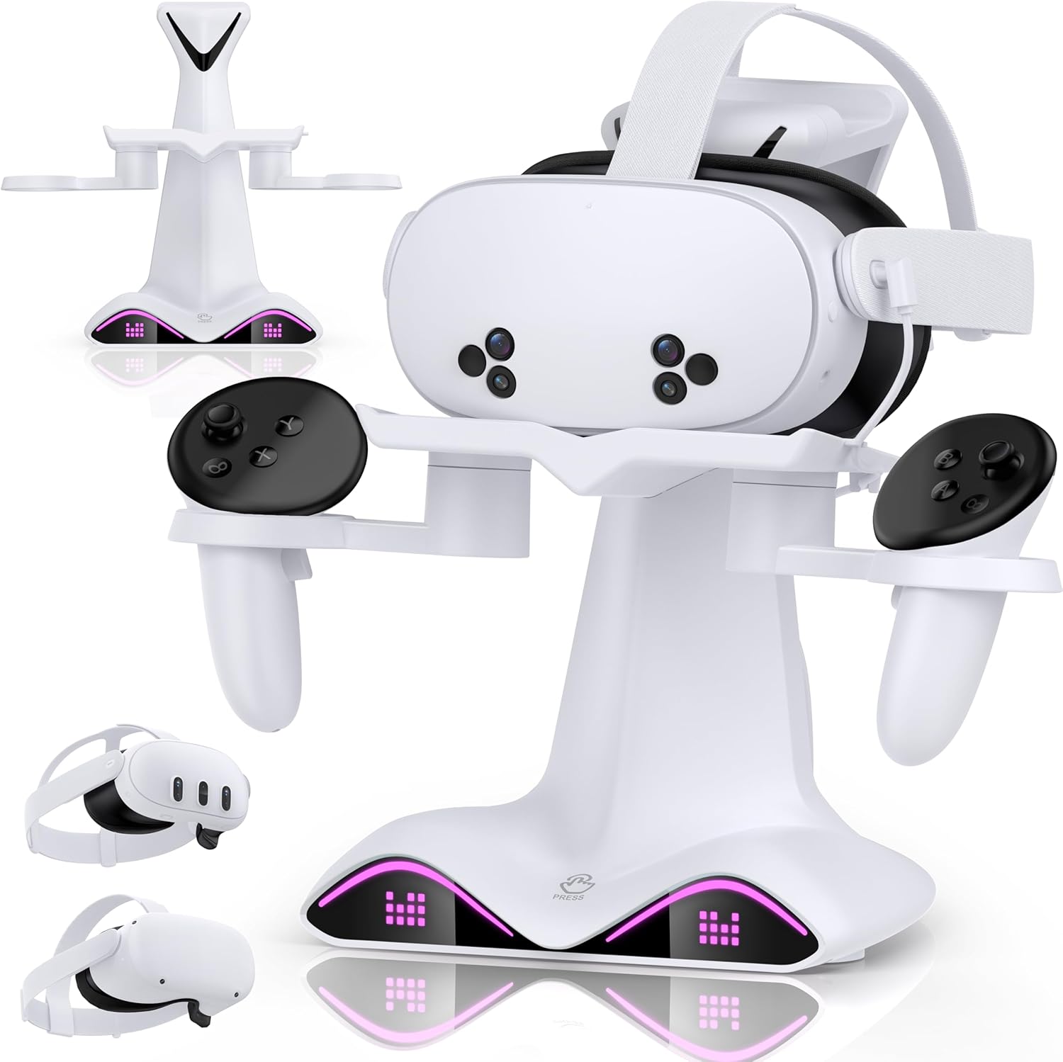 Charging Dock for Meta Quest 3/3S/2 - VR Headset Fast Charging Station Controller Display Stand, VR Accessories for Meta with 4×1100mAh Controller Batteries & LED Light