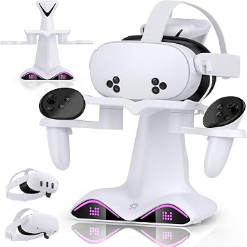 Charging Dock for Meta Quest 3/3S/2 - VR Headset Fast Charging Station Controller Display Stand, VR Accessories for Meta with 41100mAh Controller Batteries & LED Light
