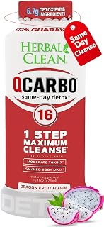 Herbal Clean Qcarbo16 Same-Day Detox Cleanse Drink (16 fl oz) - Dragon Fruit Flavor Full Body Cleanse* Detox Drink for Moderate Toxin Level*, Vitamin B2 and Vitamin B12 for Men & Women