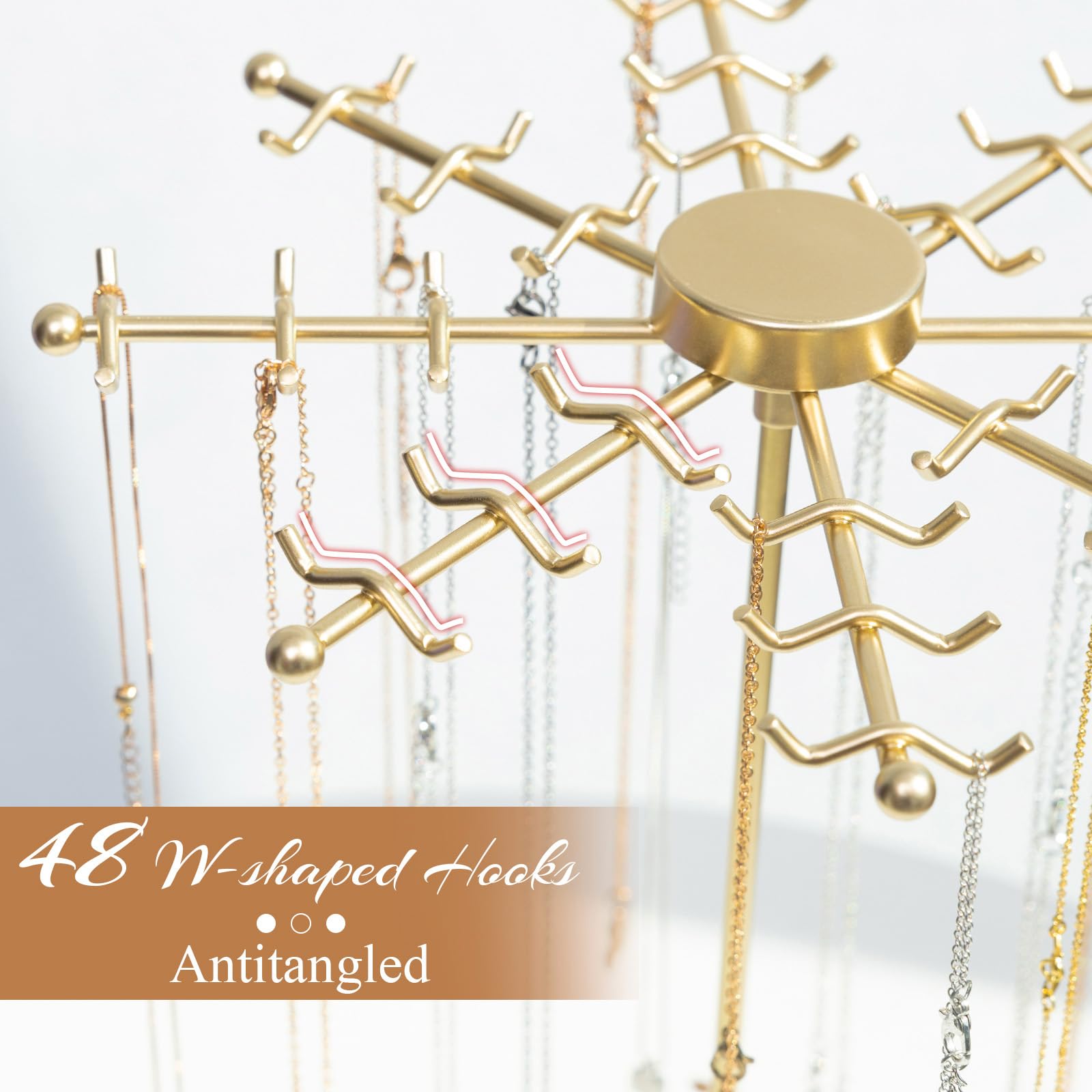 PABOBIT Aesthetic Necklace Stand – Gold Metal Jewelry Organizer With White Base For Necklaces & Bracelets