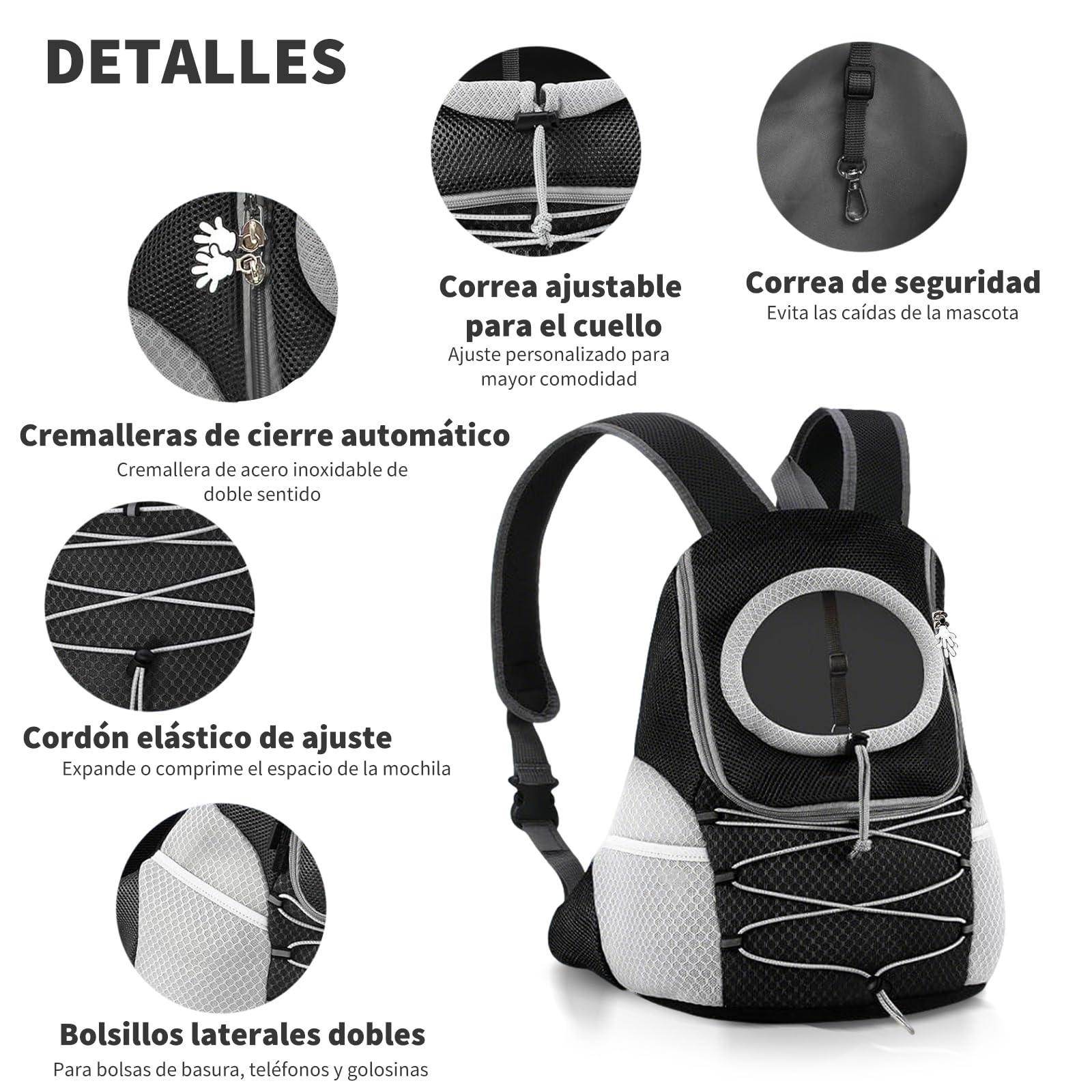 PETCUTE Mochila para Perros Ajustable,Transpirable Bolsa de Viaje para Mascotas con Parte Inferior Impermeable y Bolsillo,Cabeza Fuera,Mochila Transportín Gato,para Viajar Camping Senderismo M