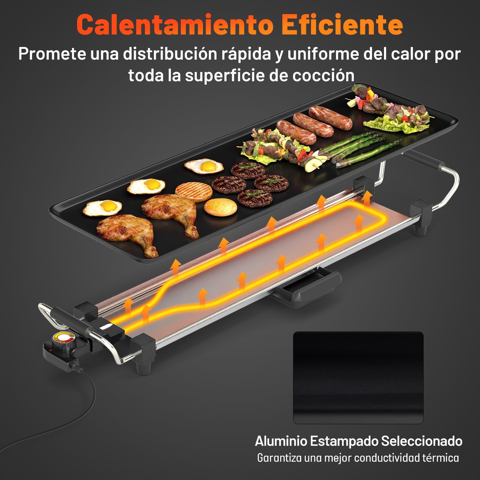 COSTWAY Plancha Electrica para Cocinar,XXL, 68,7x22,5cm, Grelhador Electrico 1800w, 4 Ajustes de Temperatura, Asas Aisladas y Bandeja de Goteo,Revestimiento Antiadherente, Parrilla Electrica