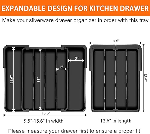 Miniatura 2 de Organizador de cubiertos de cocina para cajón, organizador de cubiertos expandible, soporte ajustable para cajones de utensilios, bandeja de