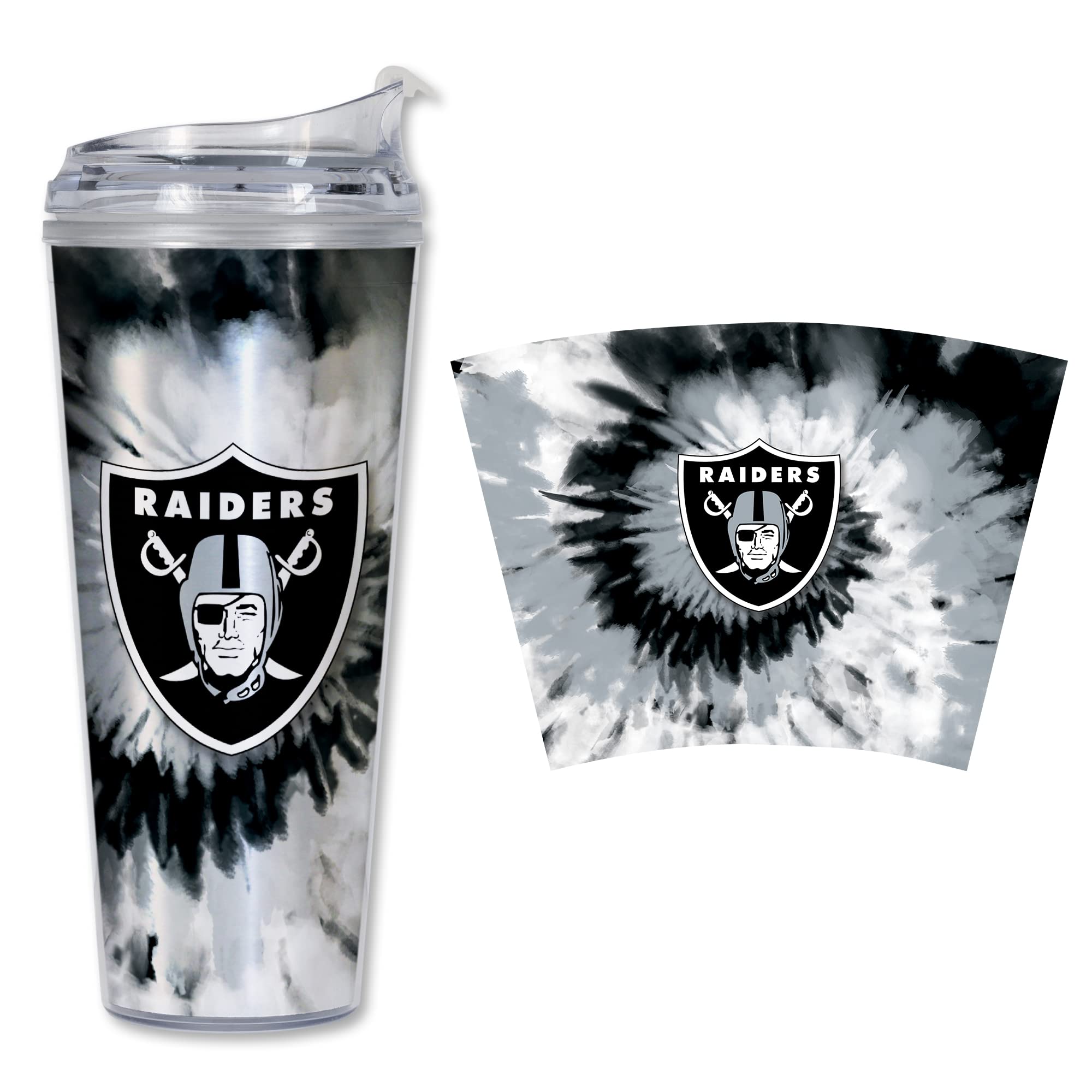 Rico Industries NFL Football Glitter 24oz Acrylic Glitter Tumbler with Hinged Lid, Officially Licensed Double Wall Tumbler with Straw