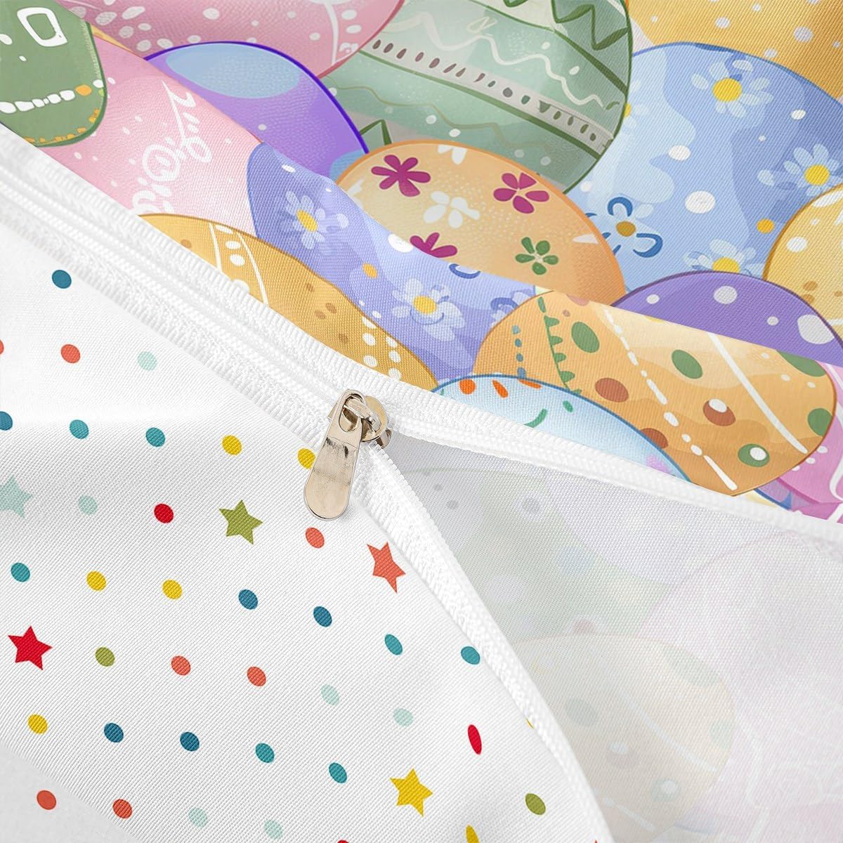 Happy Easter Bedding Set Queen Size Rainbow Colorful Eggs Duvet Cover Set 3pcs for Kids Girls Boys Adult Room Decor Stripes Floral Graffiti Comforter Cover Spring Gifts Quilt Cover,2 Pillowcases