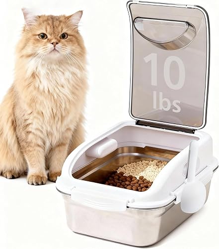Pet Food Storage Container, 304 Stainless Steel Airtight Bin with Lid and Scoop, Mouse Proof Dry Food Storage for Dogs Cats Birds, Up to 15 lbs