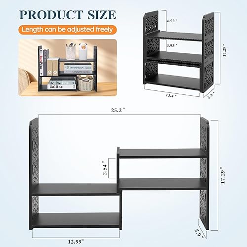 Miniatura 2 de EARTHSON Estante organizador de escritorio, estantería expandible para escritorio, estantería de escritorio pequeña, mini estantes ajustables para