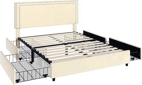 Miniatura 104 de VECELO Base de cama de tamaño matrimonial con cabecera tapizada ajustable, plataforma de listones de madera, diseño sin ruido, fácil montaje Negro