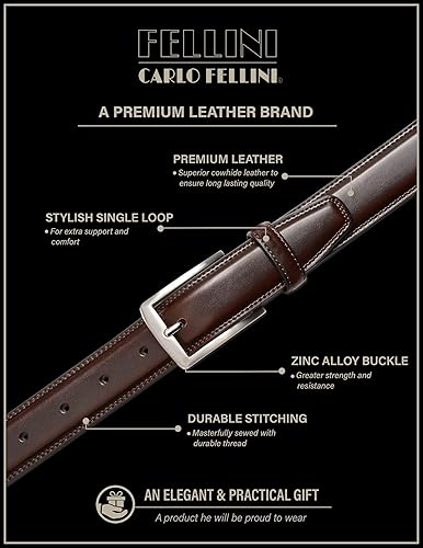 Miniatura 2 de Carlo Fellini Cinturones para hombre - Cinturón de vestir para hombre - Cinturón de cuero de vaca 100% hecho a mano para hombre