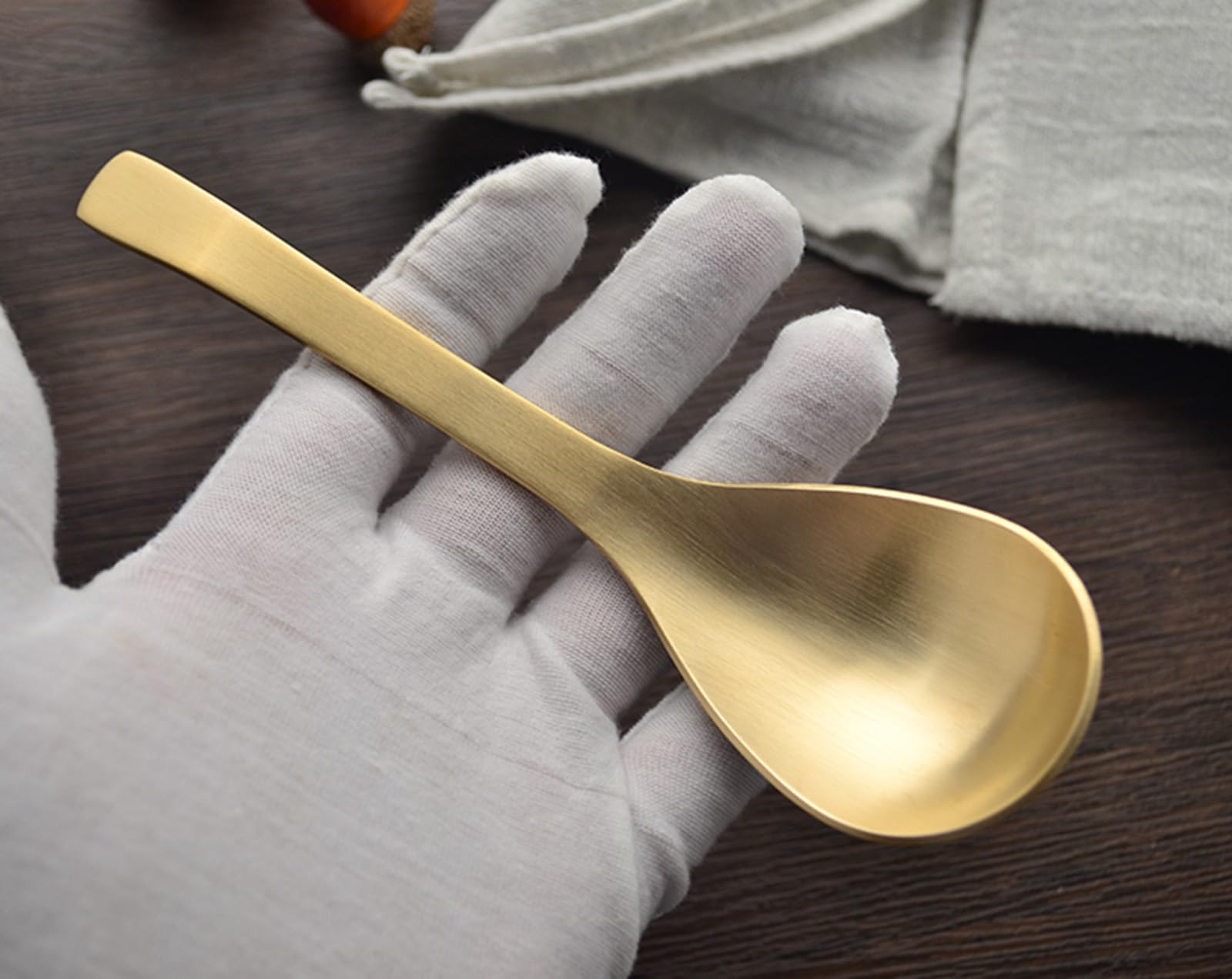 Cuillère à soupe en cuivre pur à 99 % - 16 cm - En laiton forgé à la main - Convient pour les repas à la maison, les restaurants, les desserts, les gâteaux, la crème glacée (2)