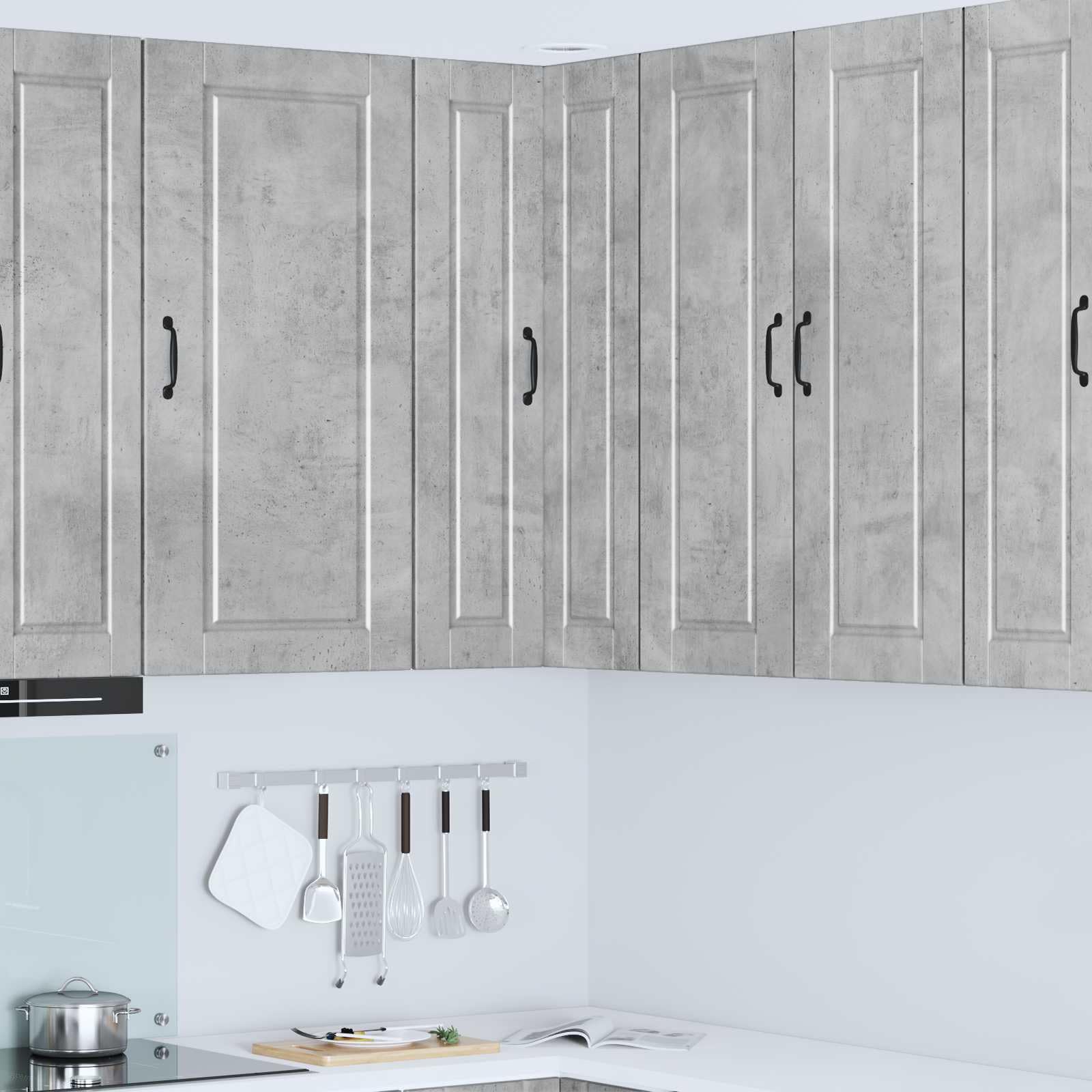Armario esquinero Porto hormigón gris madera 57 x 57 x 100 cm moderno armario de cocina con espacio de almacenamiento y estantes, montaje en pared para interior