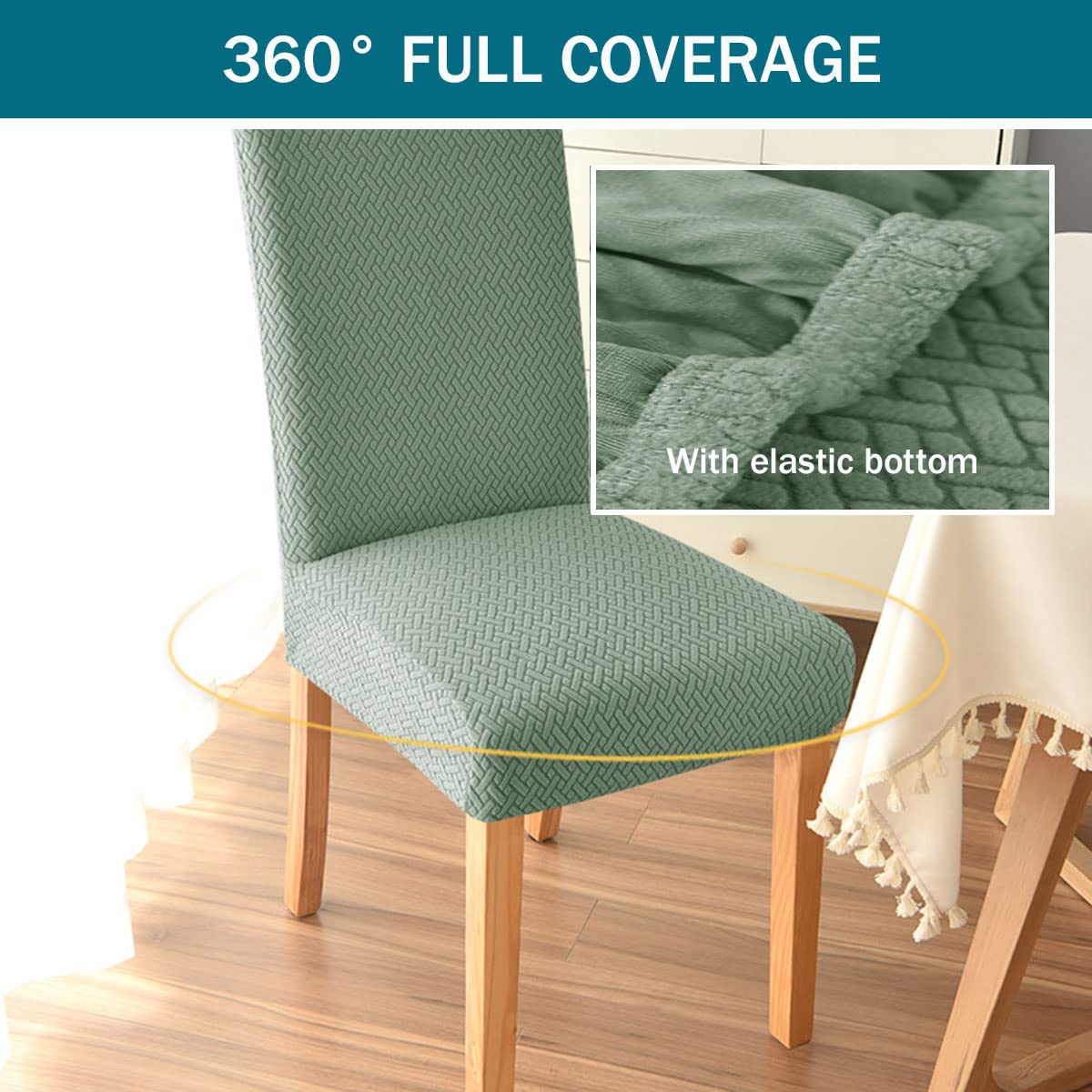 jacquard Coprisedie con Schienale per sala da pranzo 2 4 6 8 Conf, Stirata coprisedia Sfoderabile Lavabile Coprisedie per Cucina per la cerimonia domestica -verde-8 pezzi