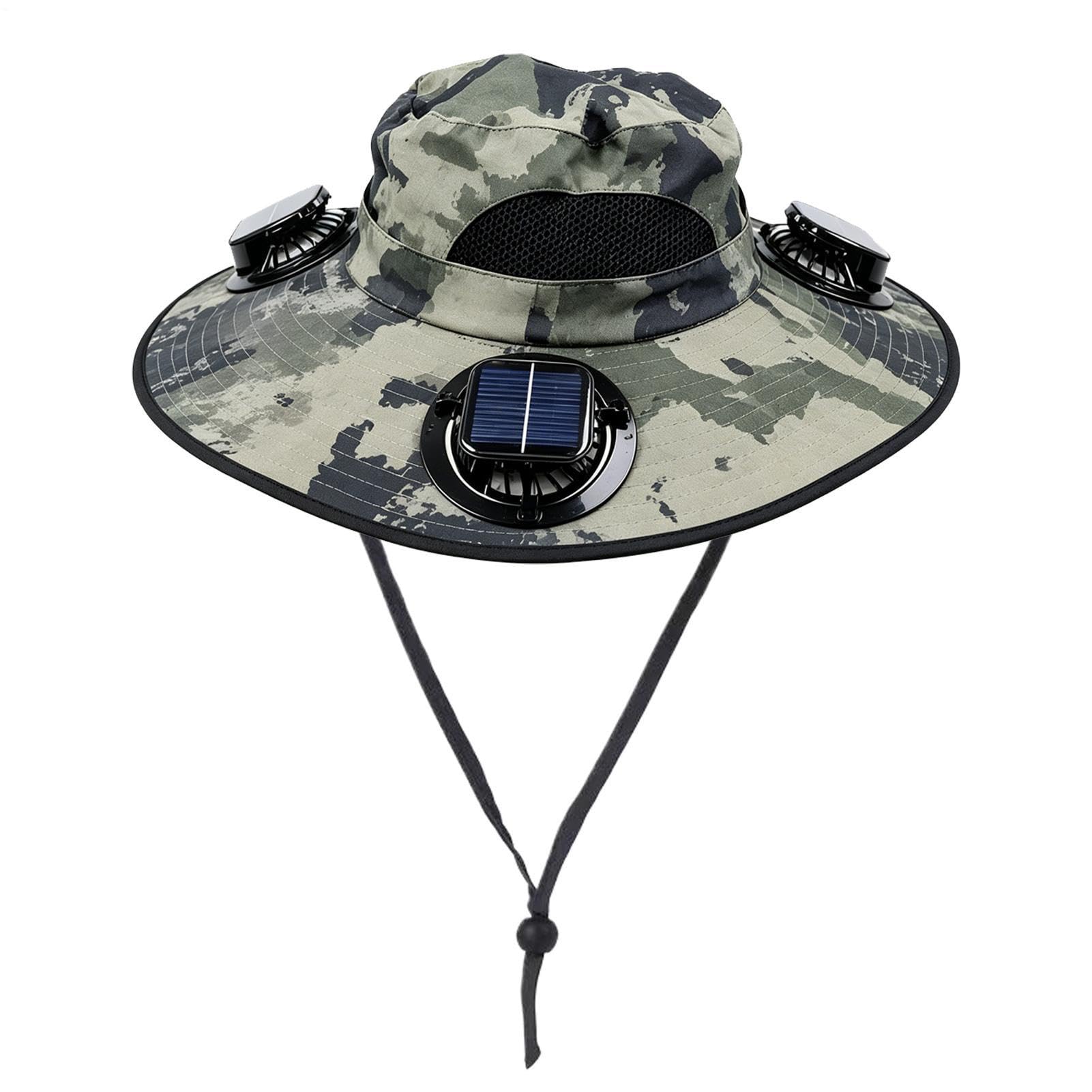 Ventilador De Sombrero con Energía Solar,Sombrero para El Sol De ala Ancha Ajustable De 3 Velocidades para Hombres Y Mujeres,Sombreros con Bloqueo Solar para Acampar Al Aire Libre, Senderismo, Pesca
