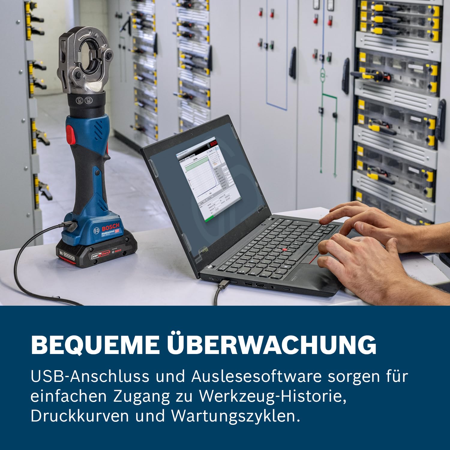 Bosch Professional 18V System Akku Hydraulisches Presswerkzeug GPH 18V-60 (60 kN Crimpkraft, um 340° drehbarer Kopf, inkl. XL-BOXX)