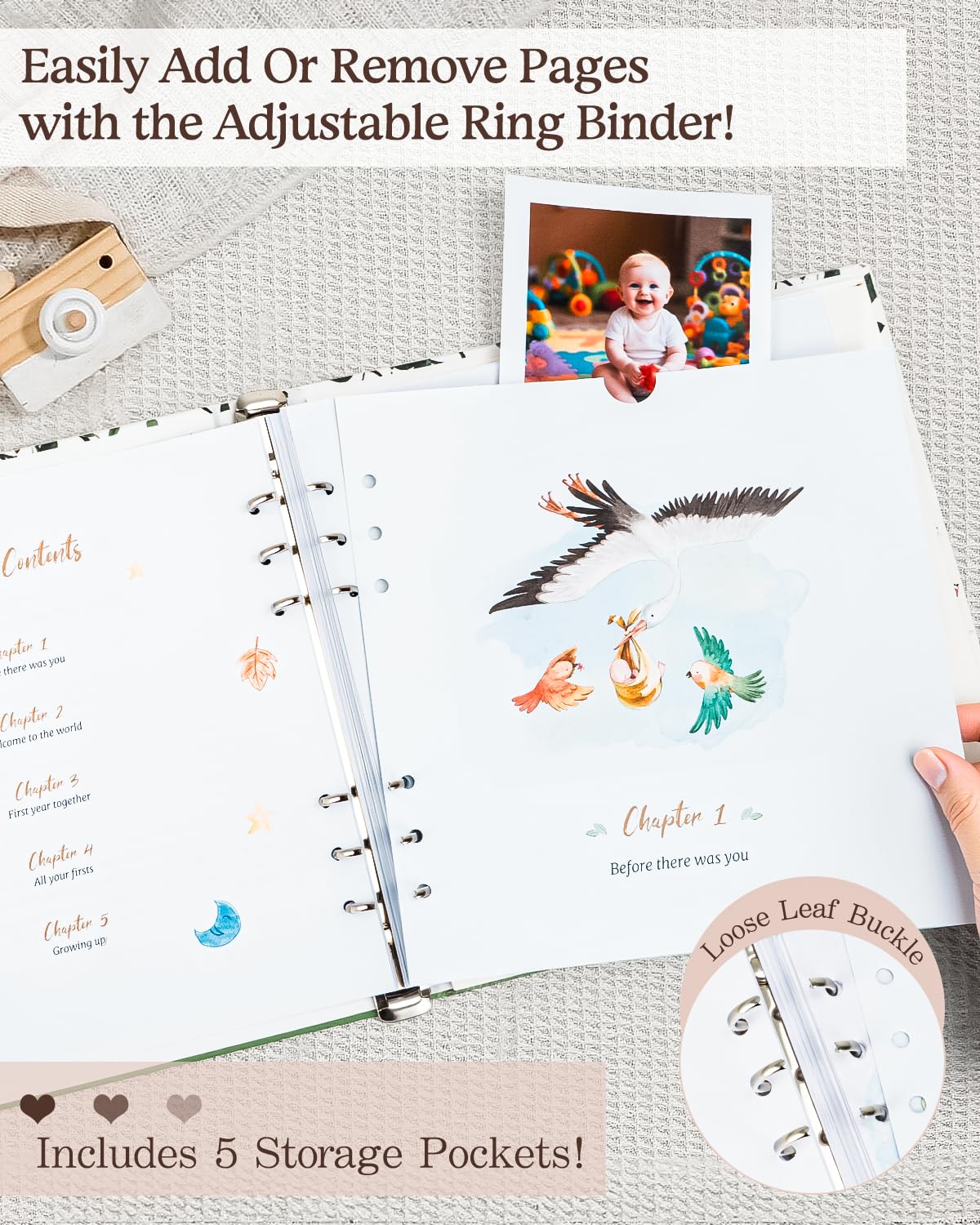 JARMAPOZ Baby Memory Book for Boy or Girl, First 5 Years Keepsake & Milestone Tracker, Pregnancy Journal & Baby Photo Album - Image 3