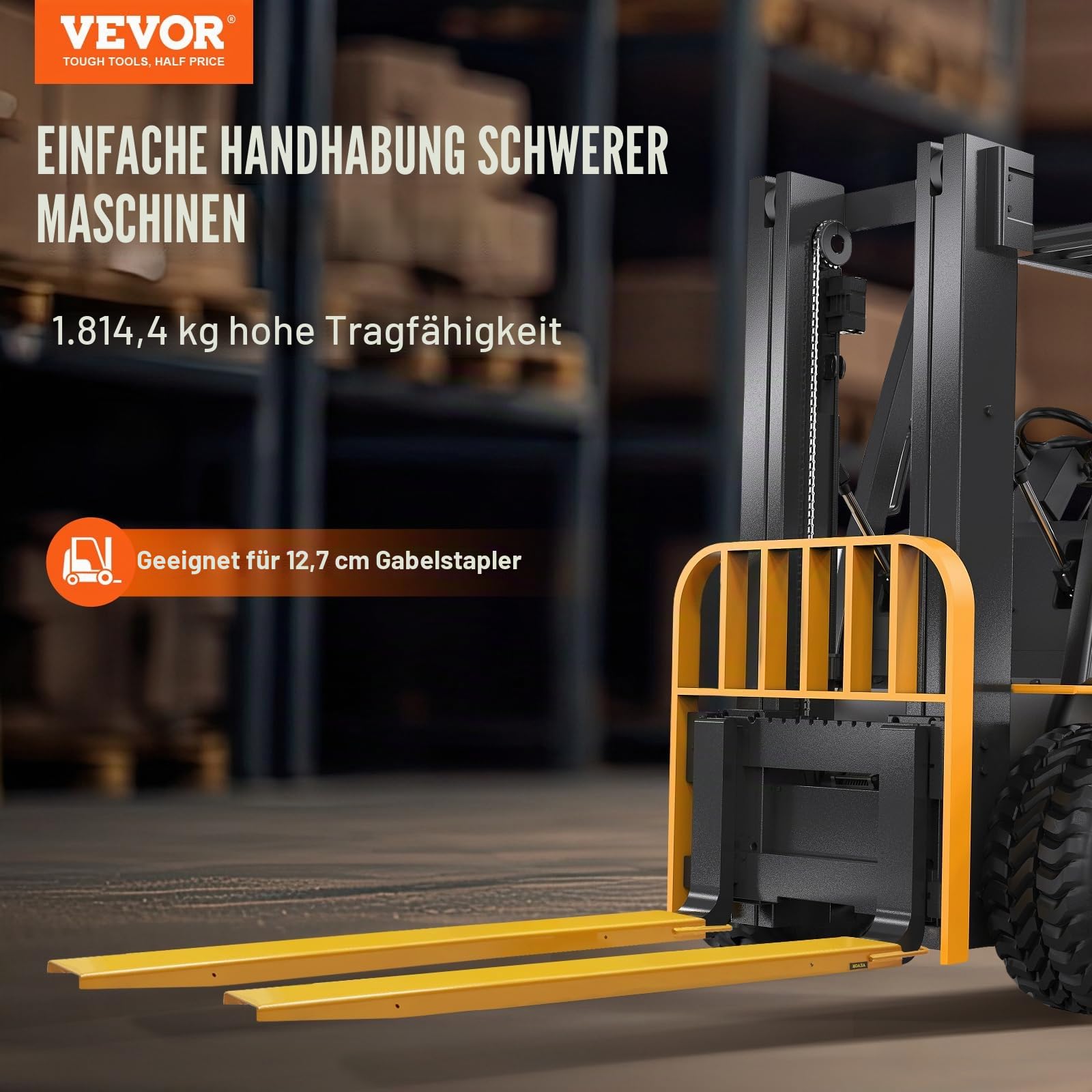 VEVOR 2er-Set Gabelverlängerungen 1820 mm Zinkenverlängerung 1,815 Tonnen Tragfähigkeit Gabelzinken Q235 Kohlenstoffstahl einteiliges Design Palettengabelverlängerung Kompatibel mit 127 mm Gabeln