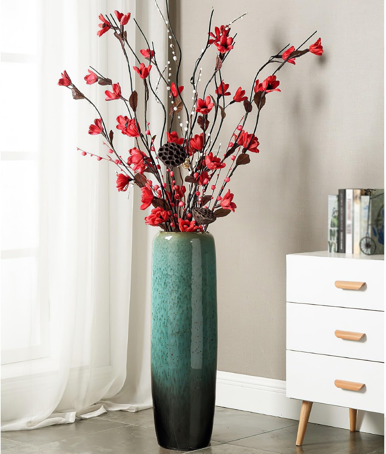 Wazon Ceramiczny Na Kwiaty, Wysoki, Duży, Ceramiczny Wazon Dekoracyjny Do Salonu, Biura, Sypialni, Ogrodu, Kuchni, Ślubu, W Jednym Kolorze - 20 X 60 Cm, W Jednym Kolorze - 23,5 X 80 Cm, W Jednym Kolo